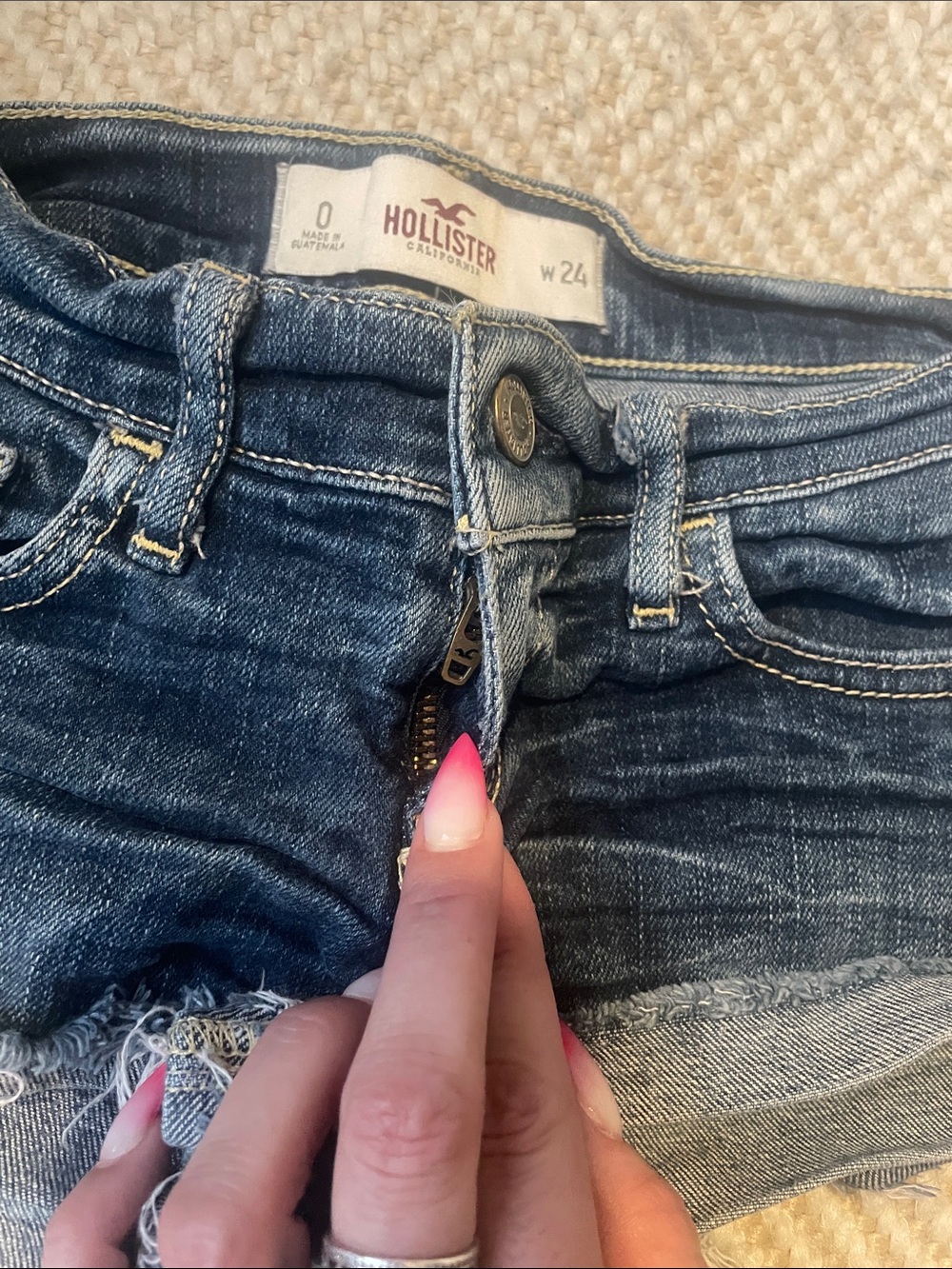 Hollister Dark Blue Distressed Denim Jean Shorts - Picture 3 of 5